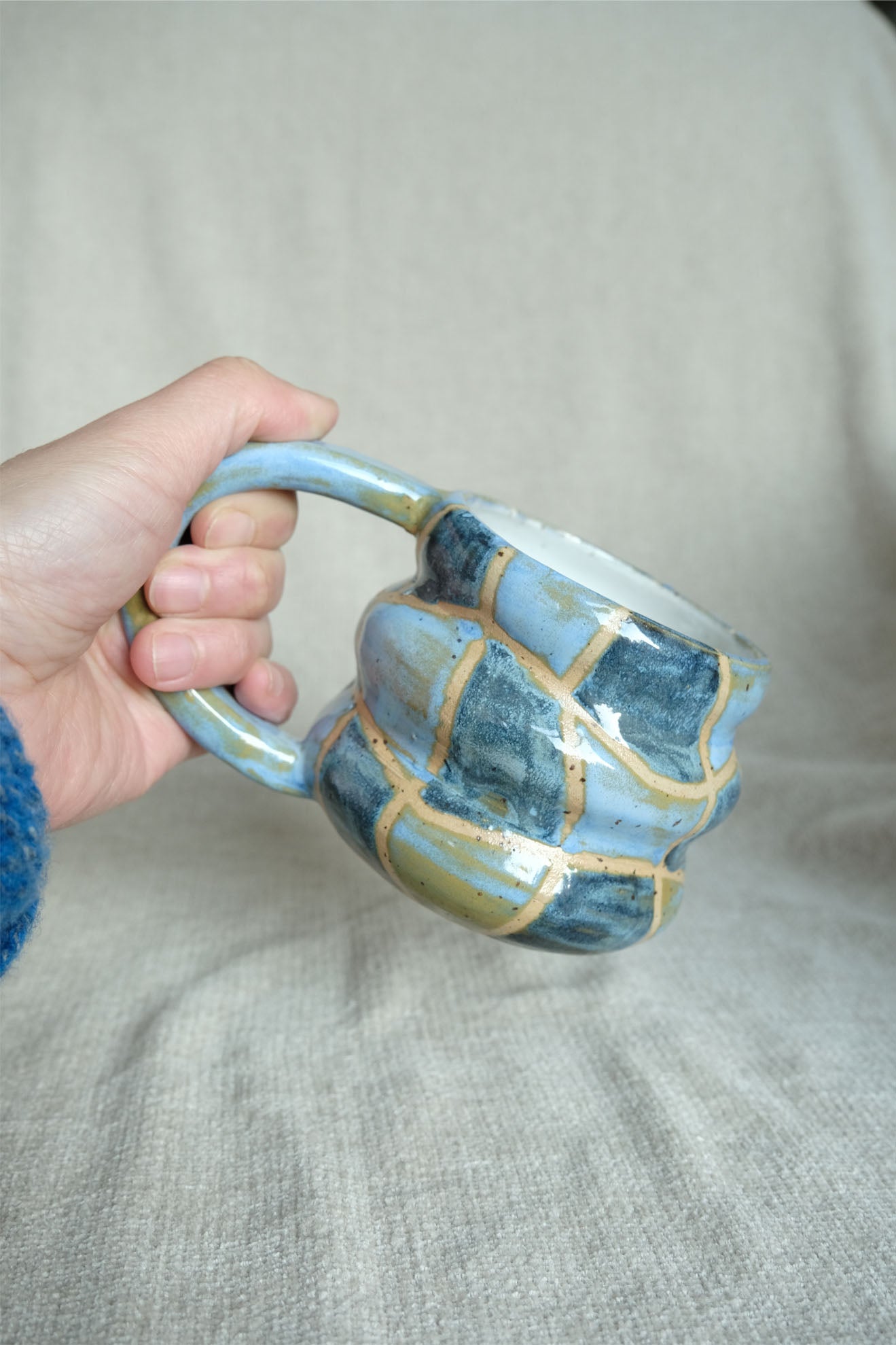 Wavy Grid Bubble Mug - Blue & Green