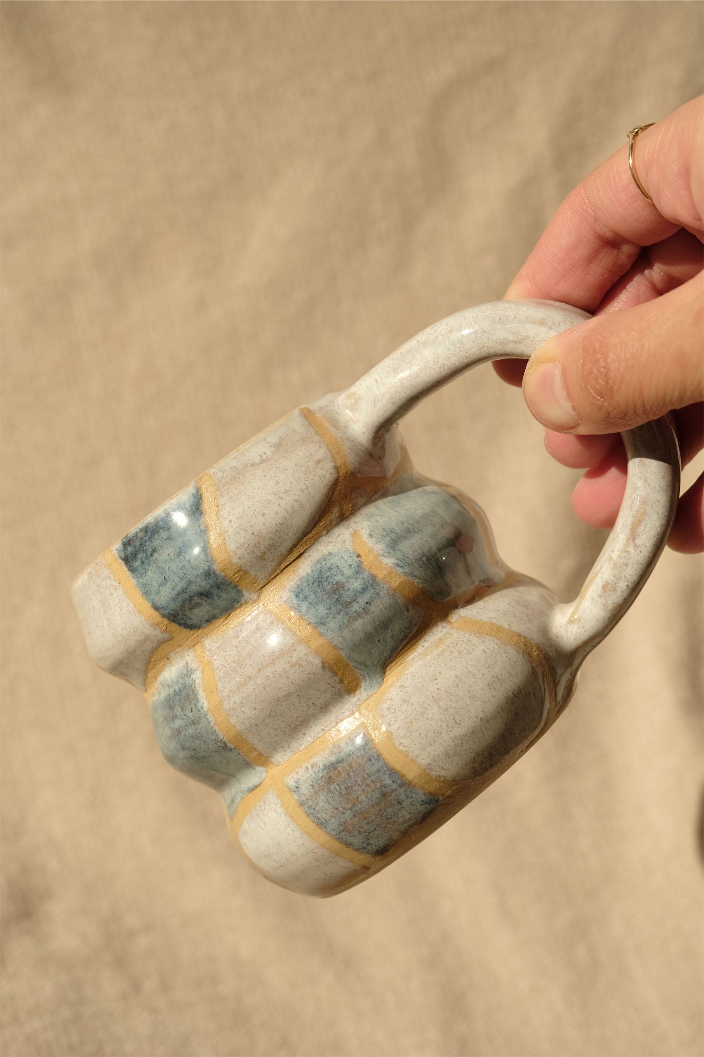 Grid Bubble Mug - Cloudy White & Blue