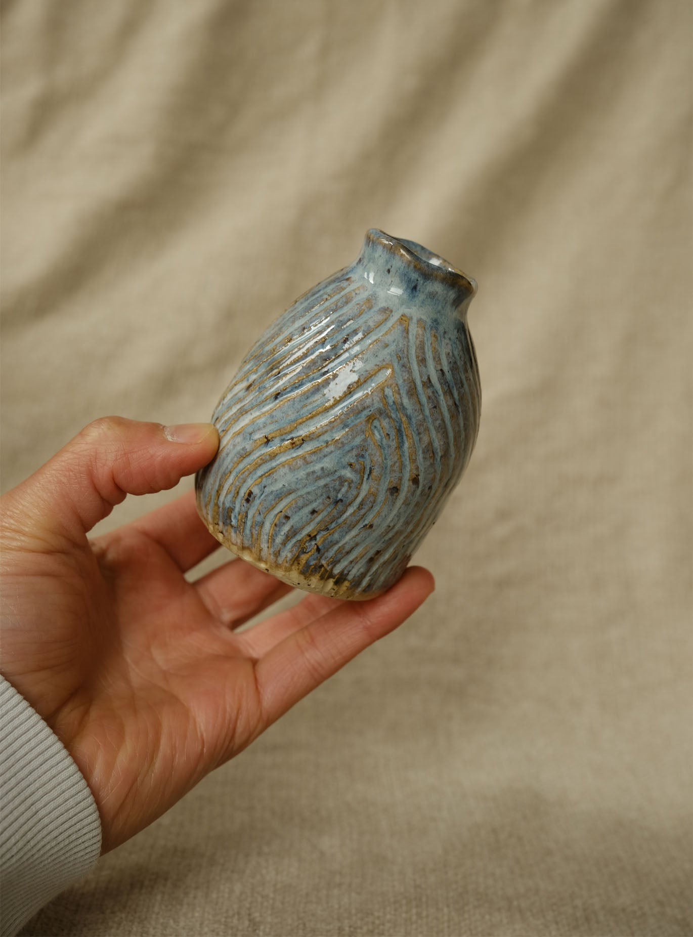 Carved Bud Vase - Icy Blue