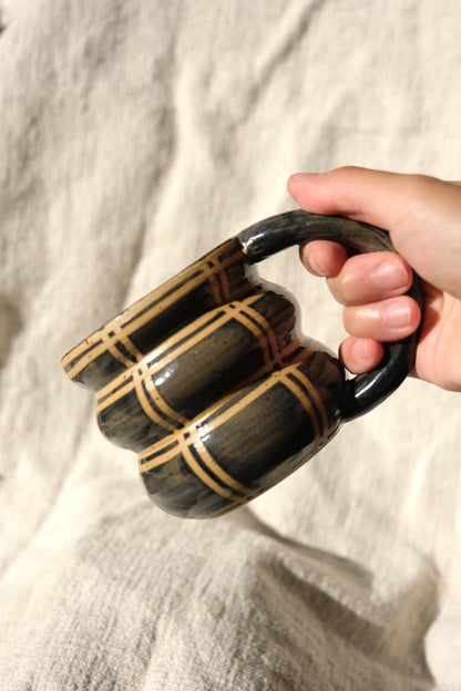 Handmade Ceramic Bubble Mug - Black Lined Design