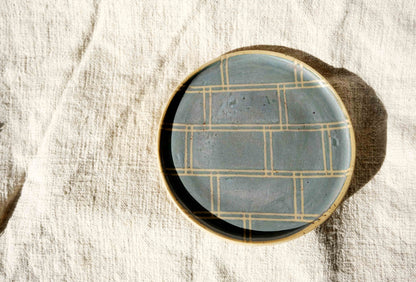 Handmade Medium Ceramic Plate - Dusty Blue with MJM Ceramics Signature Design