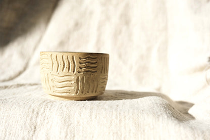 Handcarved Espresso Cup with Wavy Grid Design