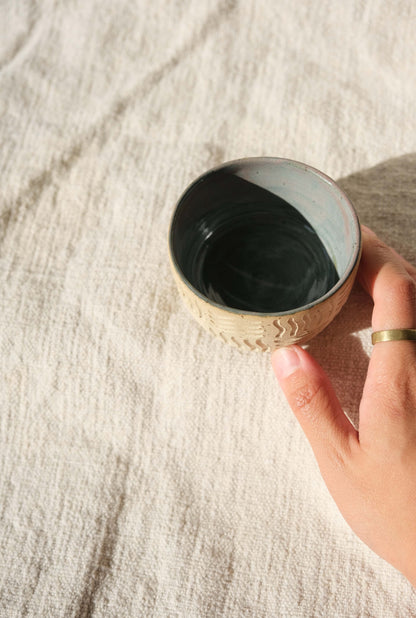 Handcarved Espresso Cup with Wavy Grid Design