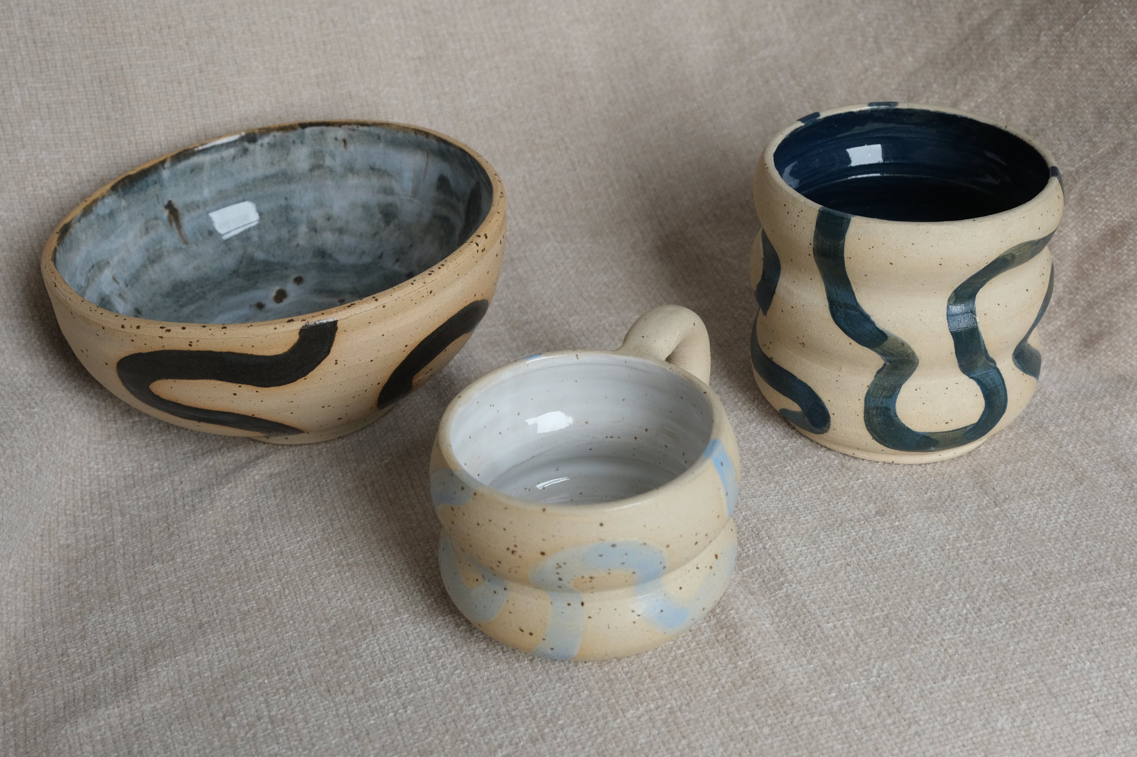 Handmade Swirl ceramic mug, vase, bowl by MJM Ceramics made in Amsterdam