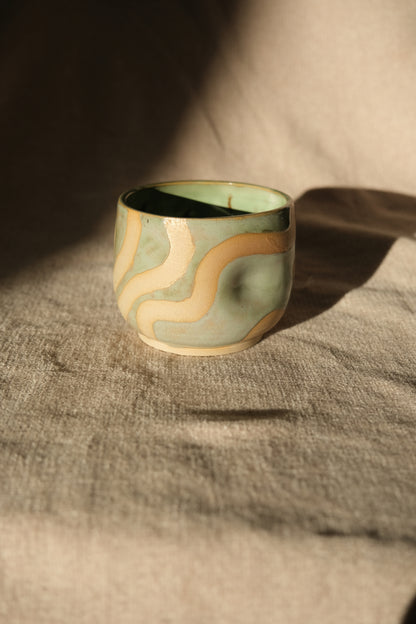 Handmade Dimple Swirl Cup – Sage Green & Chartreuse