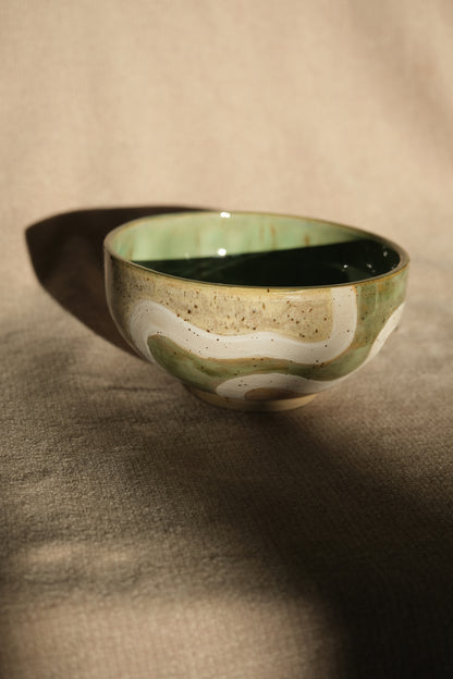 Swirly Bowl in Speckled Chartreuse & Iridescent Green