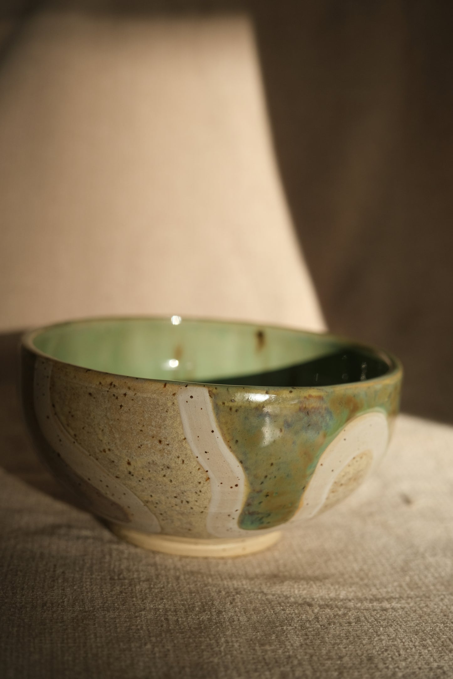 Swirly Bowl in Speckled Chartreuse & Iridescent Green