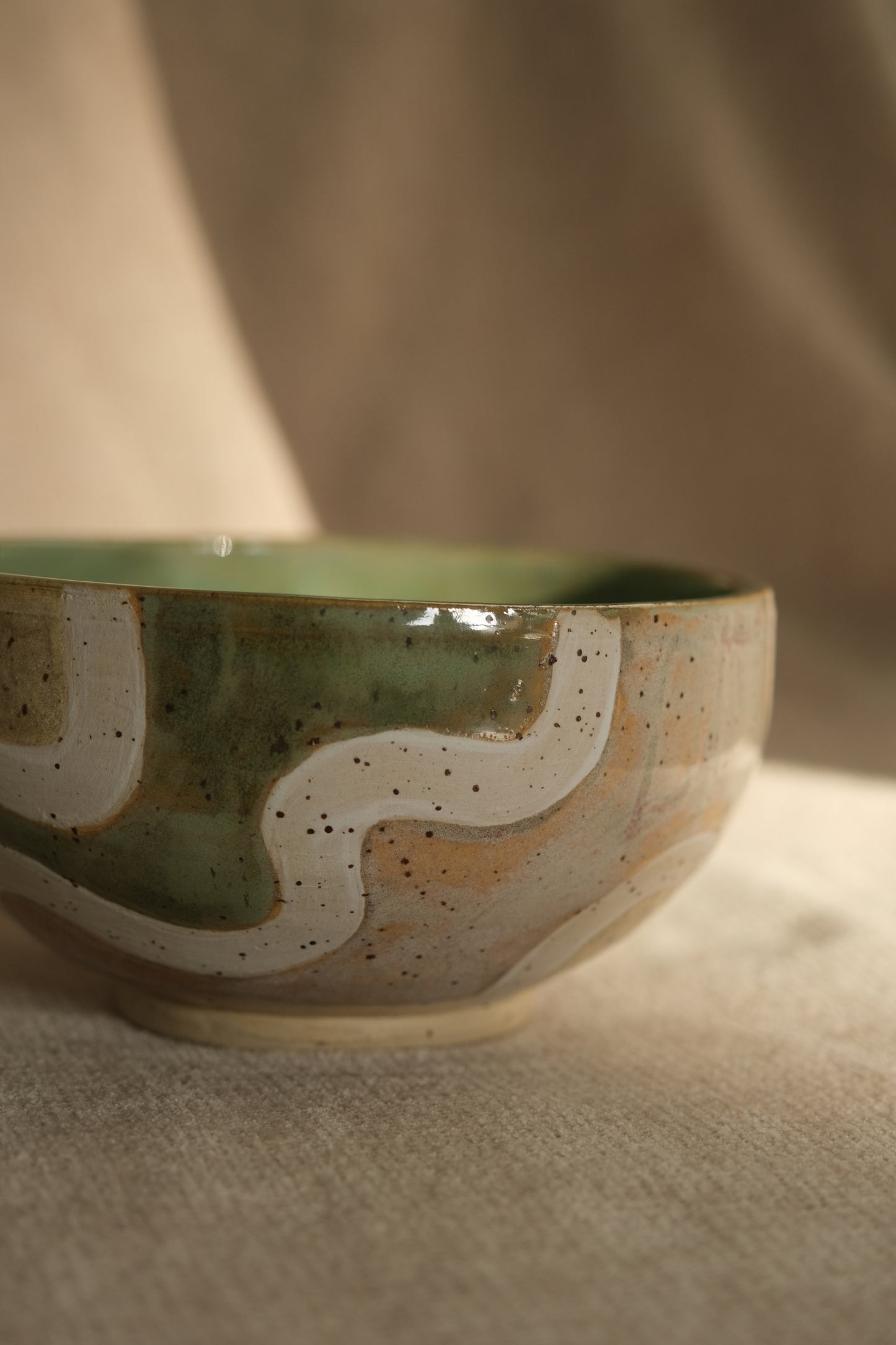 Swirly Bowl in Speckled Chartreuse & Iridescent Green