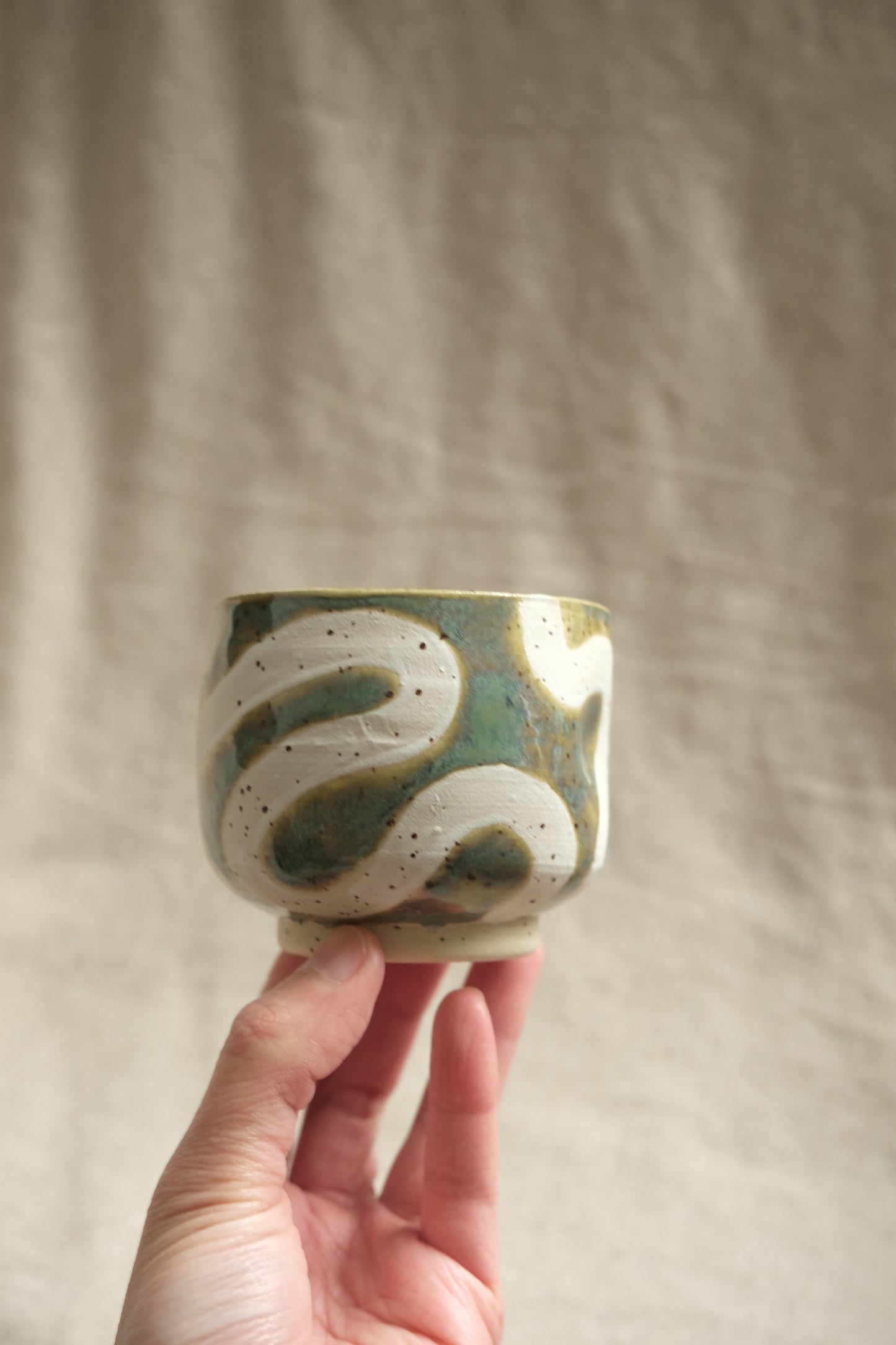 Handmade Swirly Dimple Cup – Iridescent Green