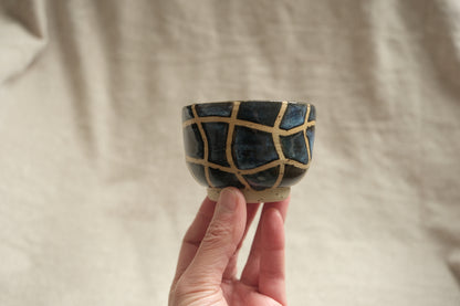 Wavy Grid Espresso/Tea Cup | Midnight Blue & Moss Green