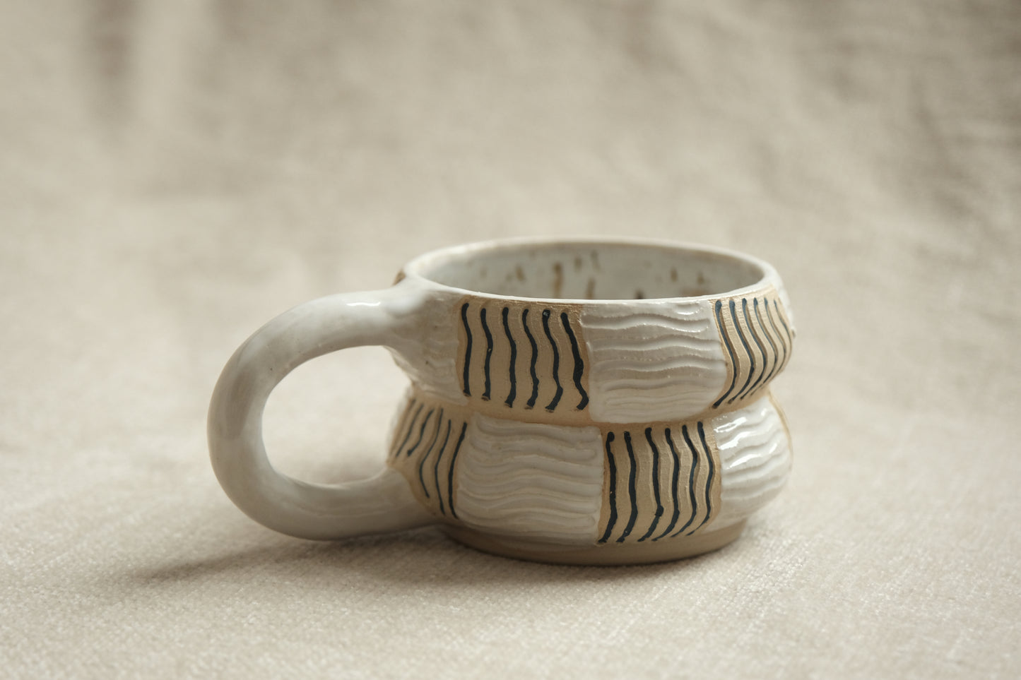 Handcarved Bubble Latte Mug | Navy & White Wavy Pattern