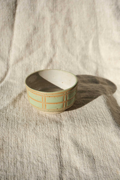 Small Ceramic Bowl with Pastel Green Line Design