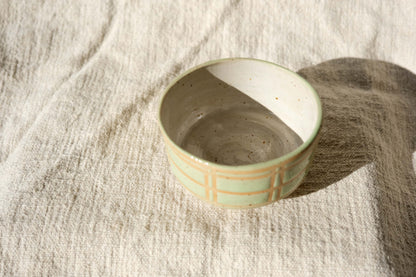 Small Ceramic Bowl with Pastel Green Line Design