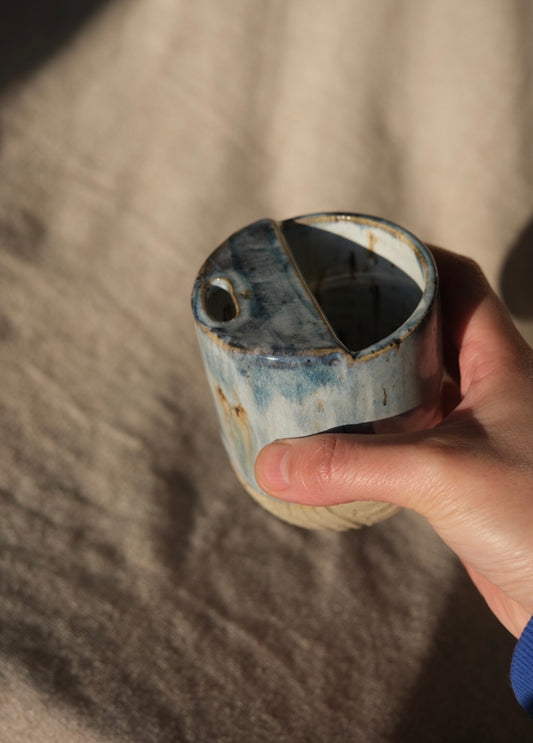 Handmade Takeaway Cup – Arctic Blue Speckled & Handcarved