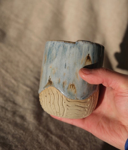 Handmade Takeaway Cup – Arctic Blue Speckled & Handcarved