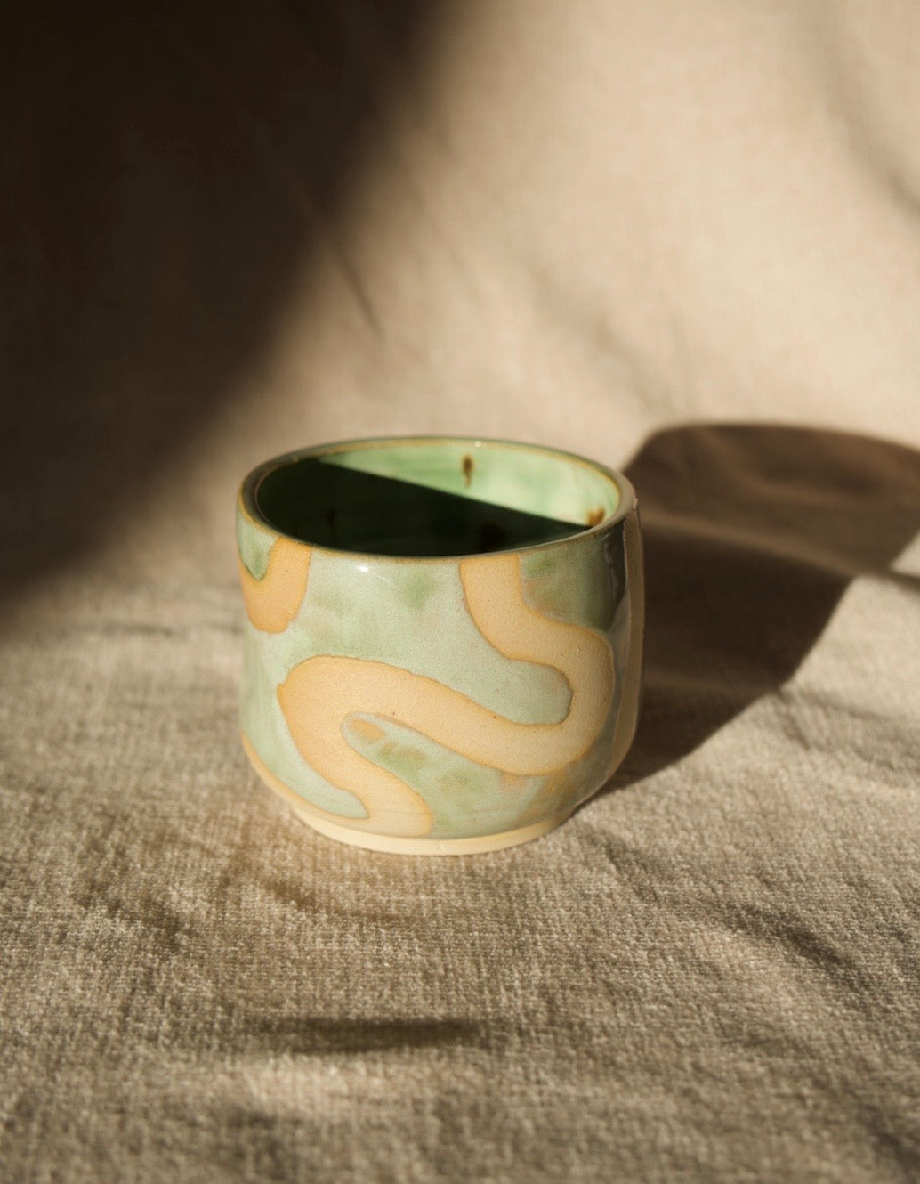 Handmade Dimple Swirl Cup – Sage Green & Chartreuse