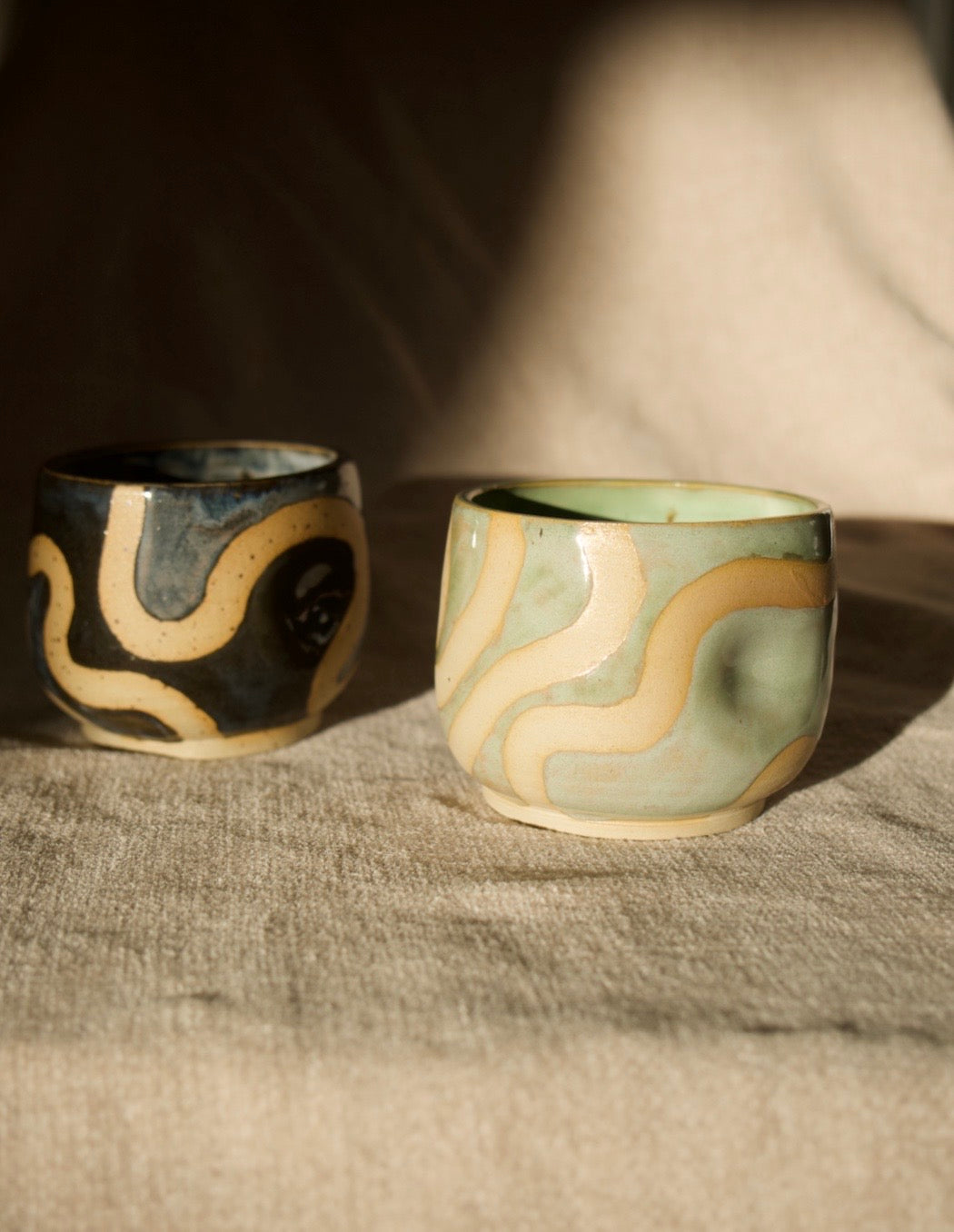 Handmade Dimple Swirl Cup – Sage Green & Chartreuse