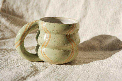 Handmade Ceramic Bubble Mug - Speckled Lime Green & White