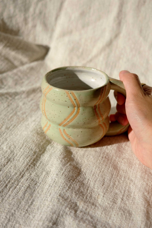 Handmade Ceramic Bubble Mug - Speckled Lime Green & White