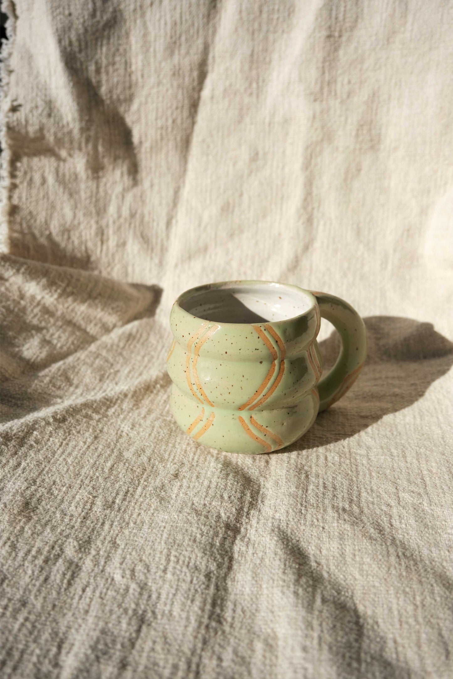 Handmade Ceramic Bubble Mug - Speckled Lime Green & White