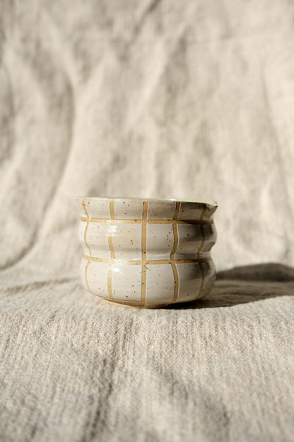 Versatile Ceramic Pouring Vessel - Handcrafted with White Grid & Green Interior