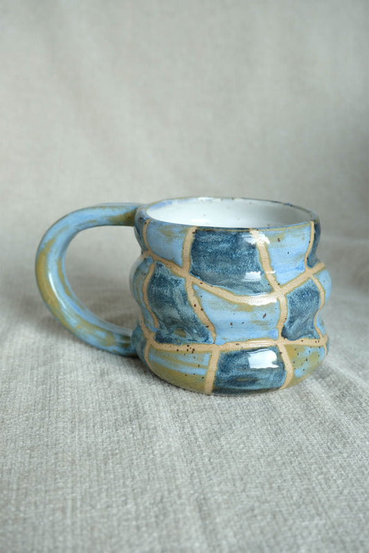 Wavy Grid Bubble Mug - Blue & Green