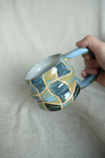 Wavy Grid Bubble Mug - Blue & Green