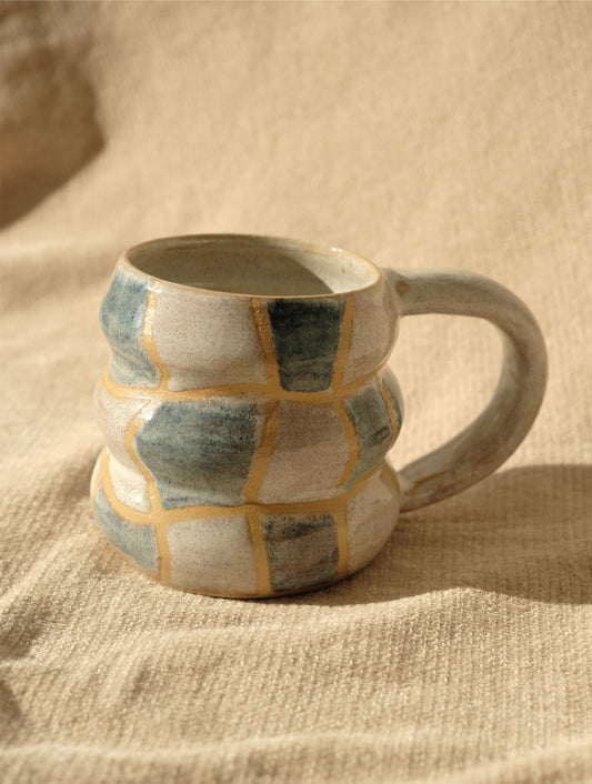 Grid Bubble Mug - Cloudy White & Blue