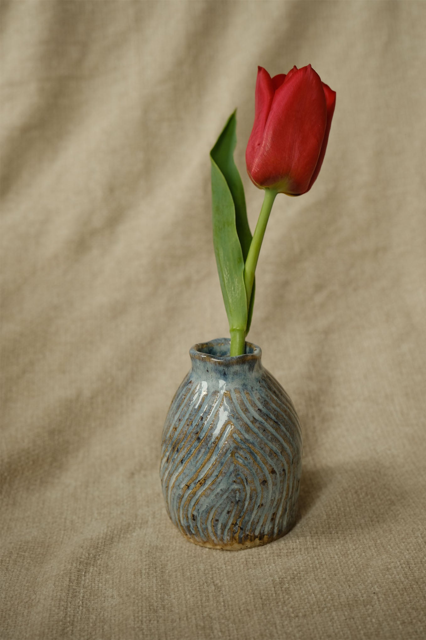 Carved Bud Vase - Icy Blue
