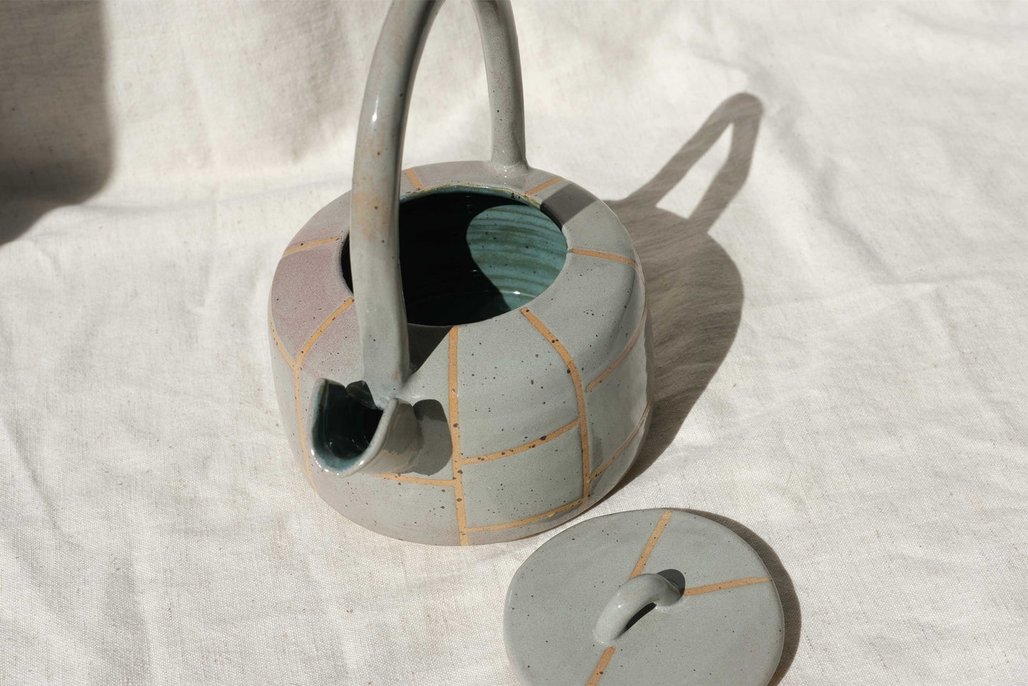 Handmade Ceramic Teapot - Toasted Sage & Pink with Teal Green Interior